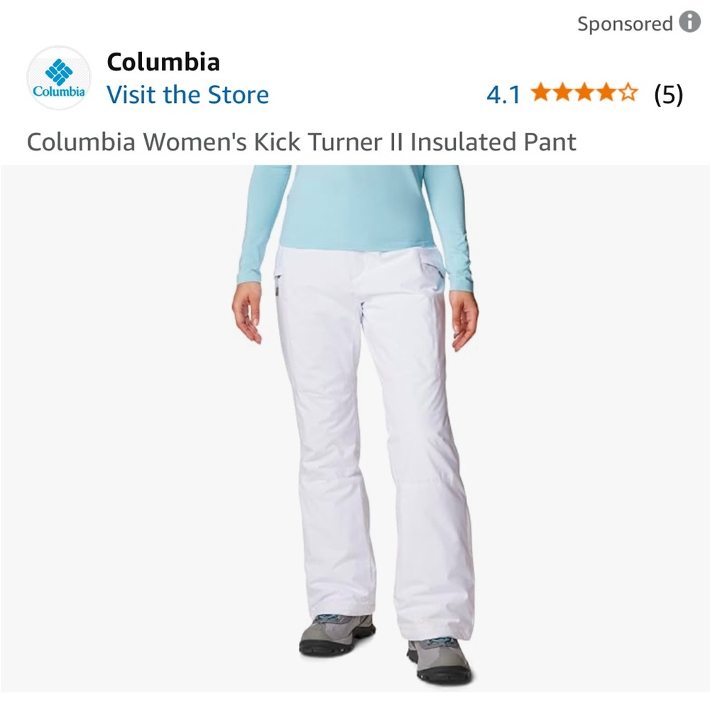 Columbia White Insulated Ski/Snowboard Pant